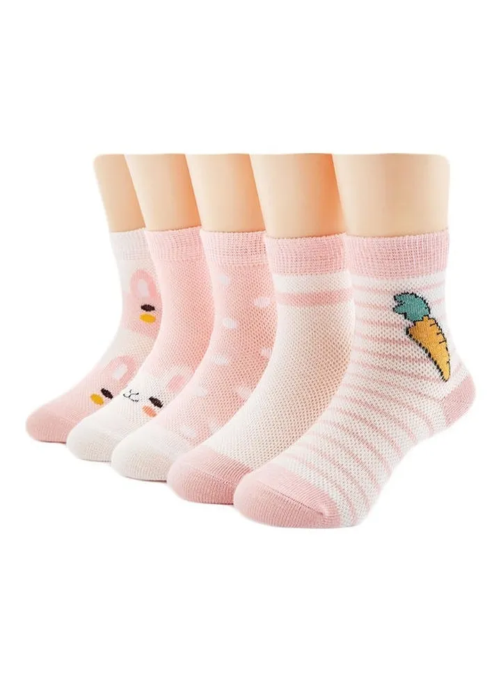 Pack Of 5 Print Striped Socks Pink