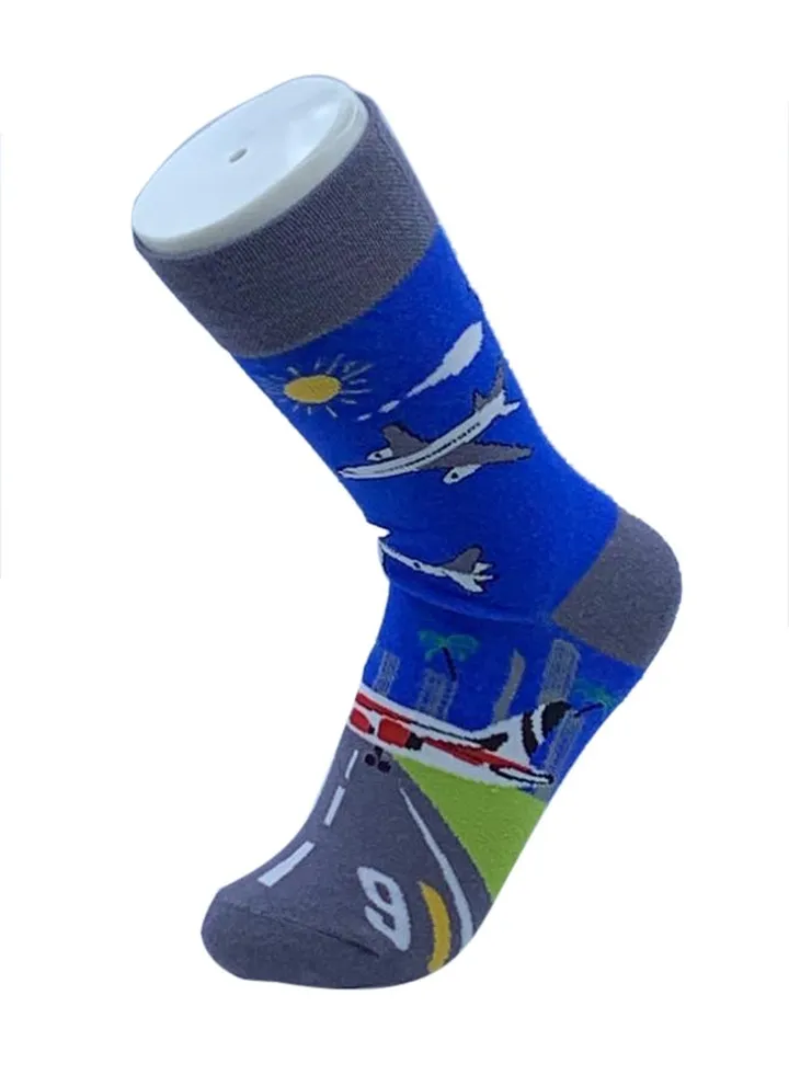Printed Cotton Socks Blue/Grey/Green