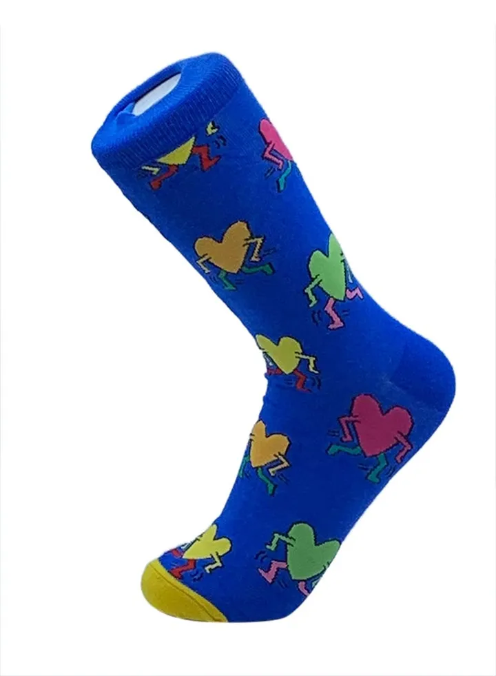 Heart Printed Cotton Socks Blue/Yellow
