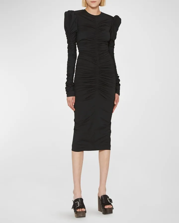 Ruched Long Sleeve Bodycon Midi Dress