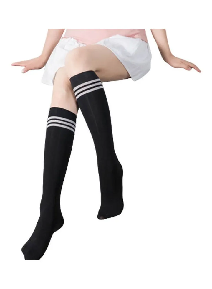 Striped Thin Mid-Calf Length Socks Black/White