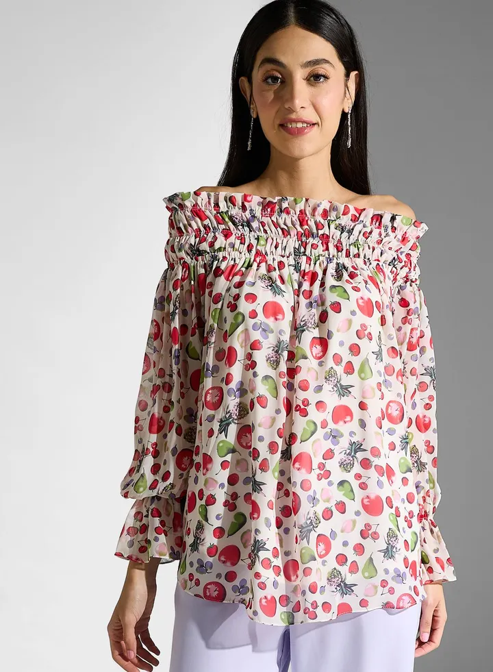 Floral Printed Bardot Top