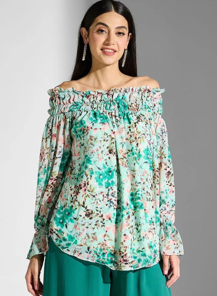 Floral Printed Bardot Top