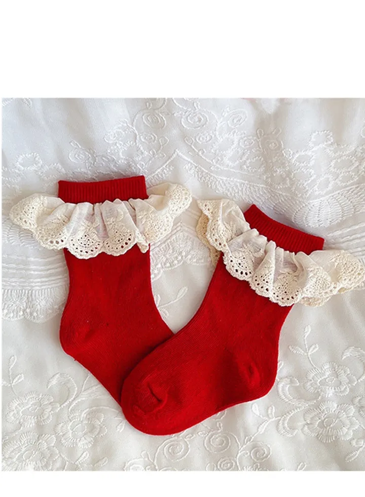 Autumn/Winter Children's Lace Baby Mid-Tube Socks Red