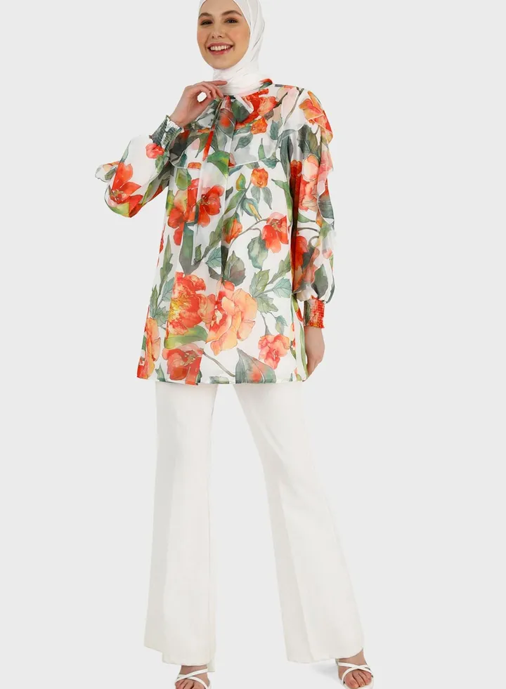 Floral Print Puff Sleeve Top