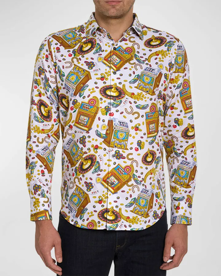 Men's Casino-Print Sport Shirt