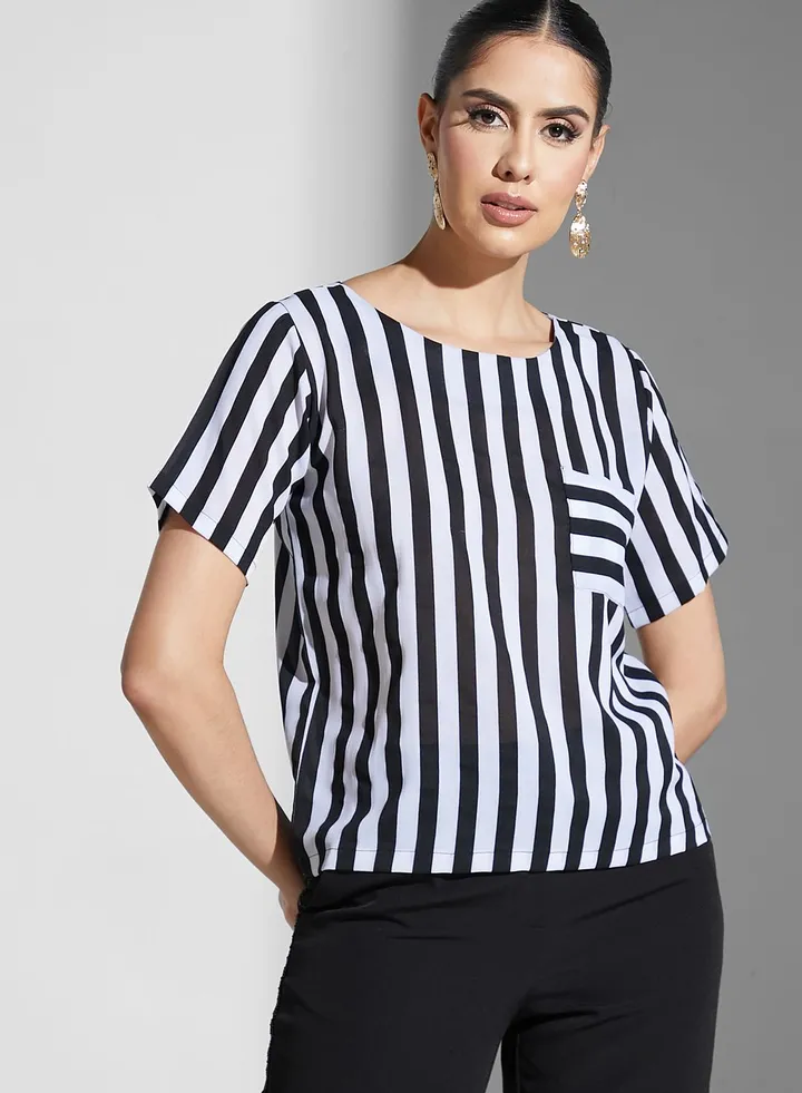 Striped Pocket Detail Top