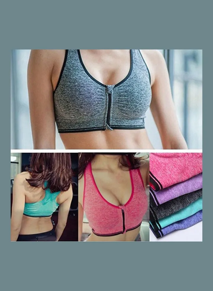 Women Sport Bra Zipper Stretch Running Gym Yoga Push UP Padded Fitness Tank Top Blue