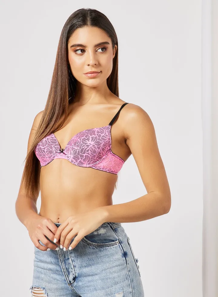 Casual Plunge Bra Pink/Grey
