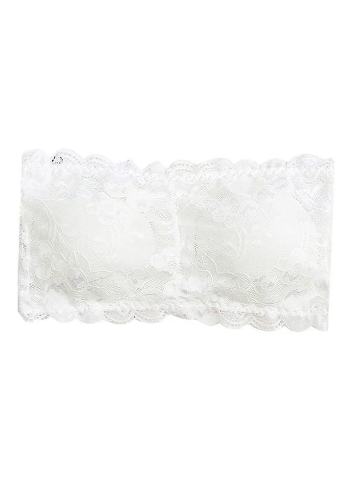 Lace Padded Strapless Bra Tube Underwear White
