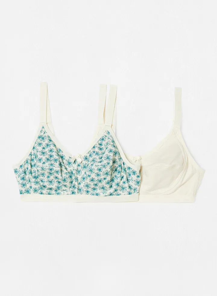 Crossback Padded T-Shirt Bra (Pack of 2) White/Mint