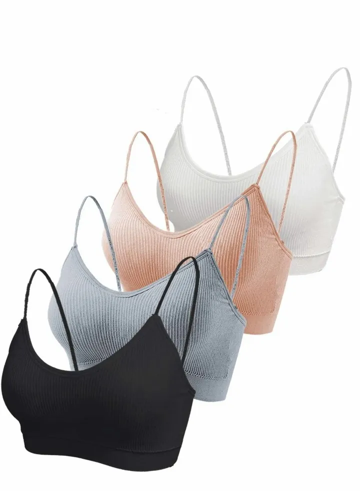 5 PCS Cami Womens V Neck Padded Seamless Straps Bralette Everyday Basic Sleeping White Apricot Grey Black L