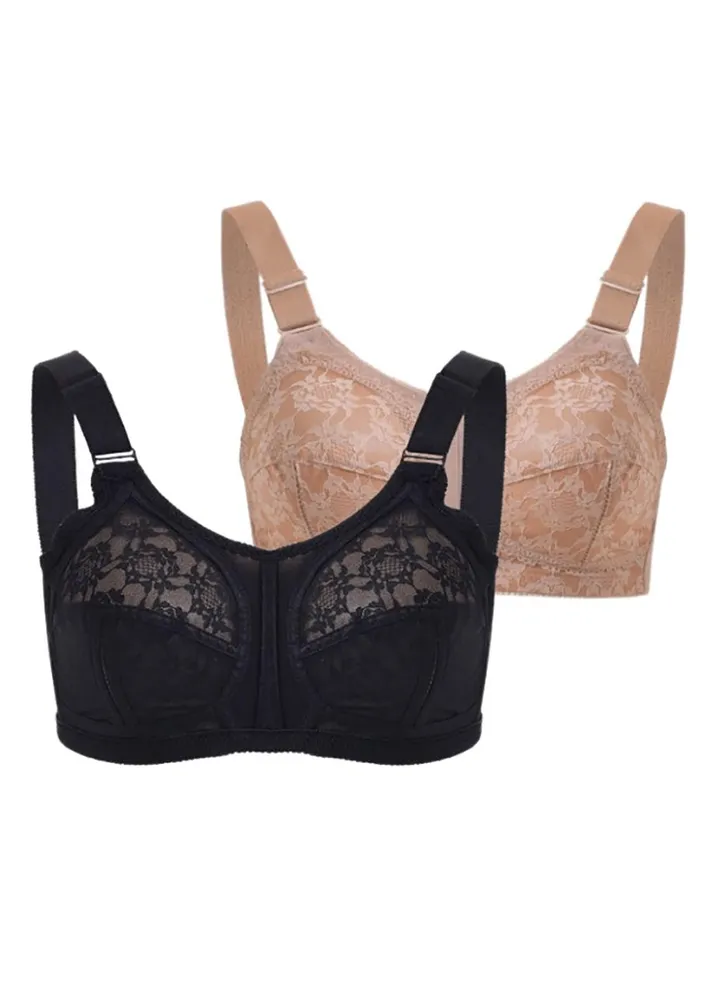 Lasso Non Padded Wire Free Lace Bras - 2 Pieces - Colours (black - beige)