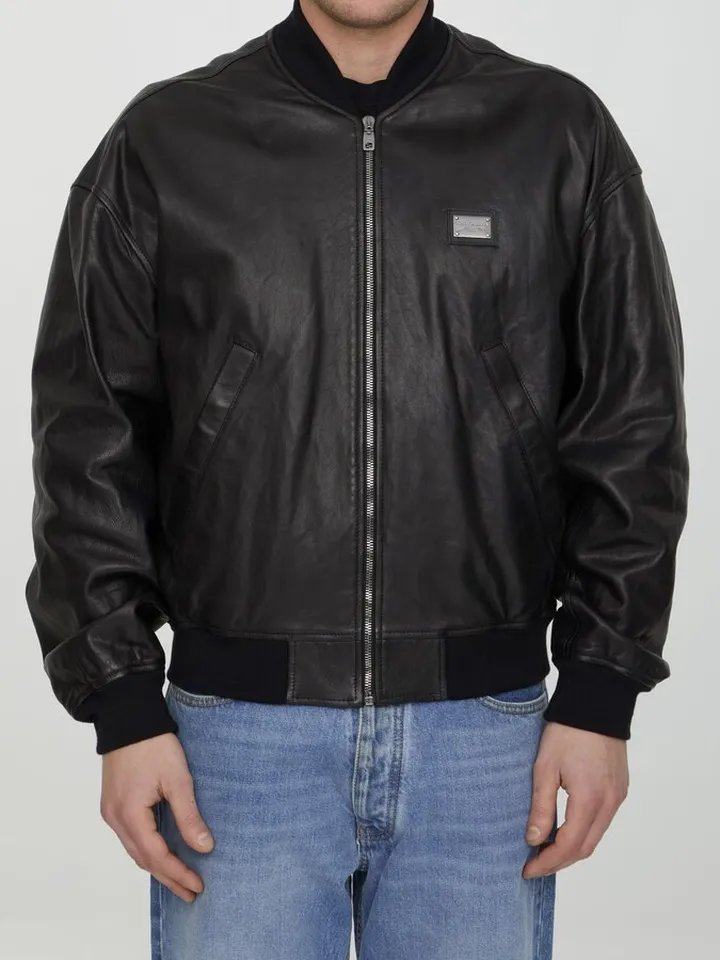 Black Leather Bomber Jacket