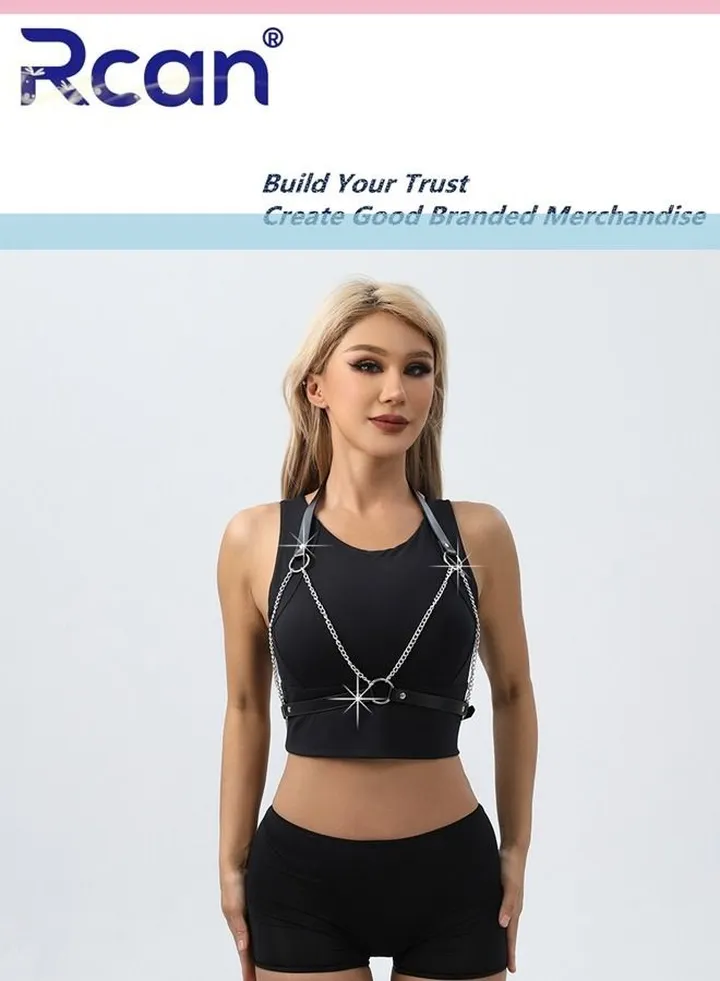 PU Leather Ladies Underwear Hollow Out Chain Link Corset Circle Bra Body Accessories For Women Girls