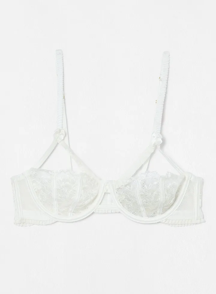 Lace Detail Balconette Bra White