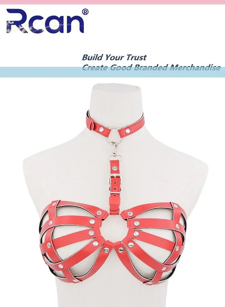 Lingerie for Women's PU Leather Body Hanging Neck Tight Bra Punk Studs Corset Cutout Belt Underwear