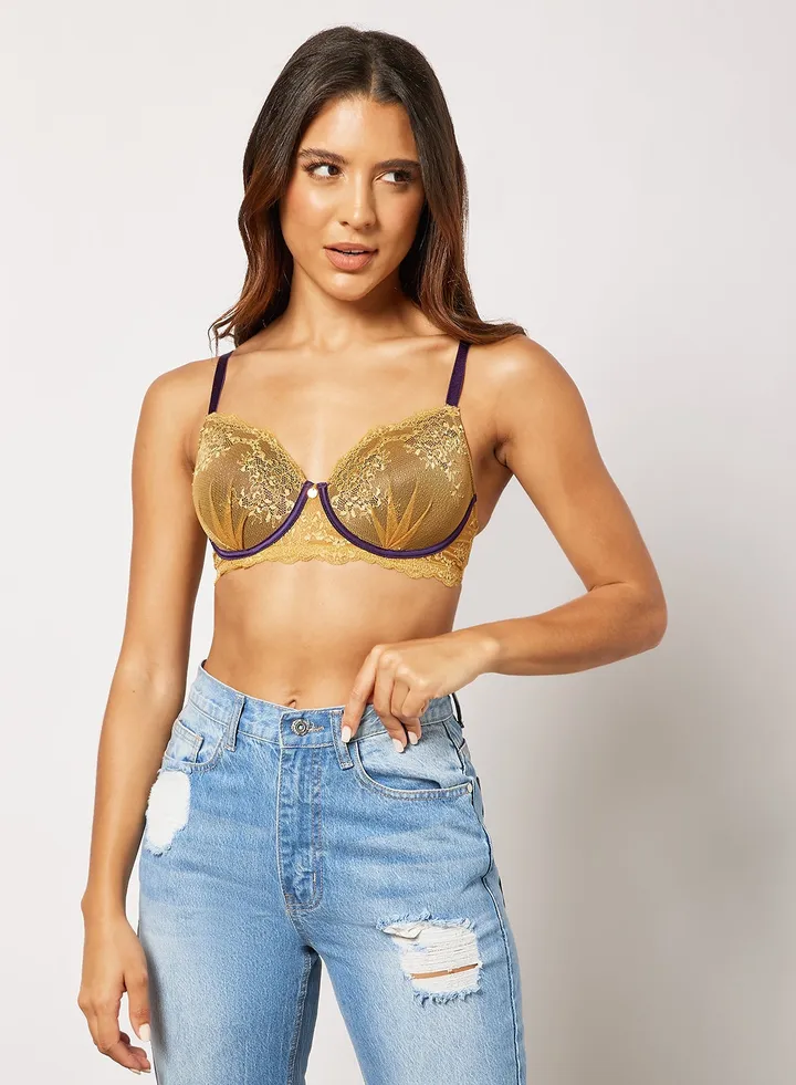 Lace Padded Bra Yellow