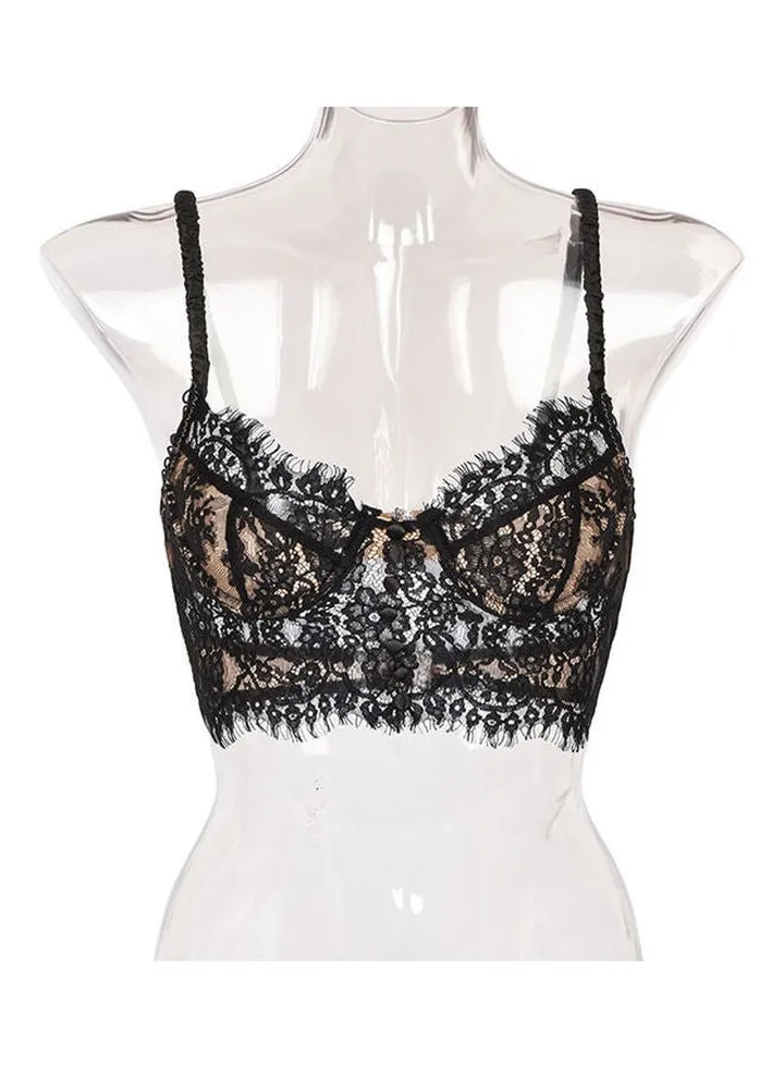 Backless Floral Bra Black