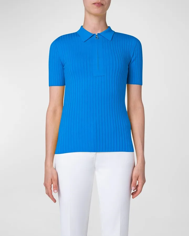 Stretch Flat Rib Zip Polo Shirt