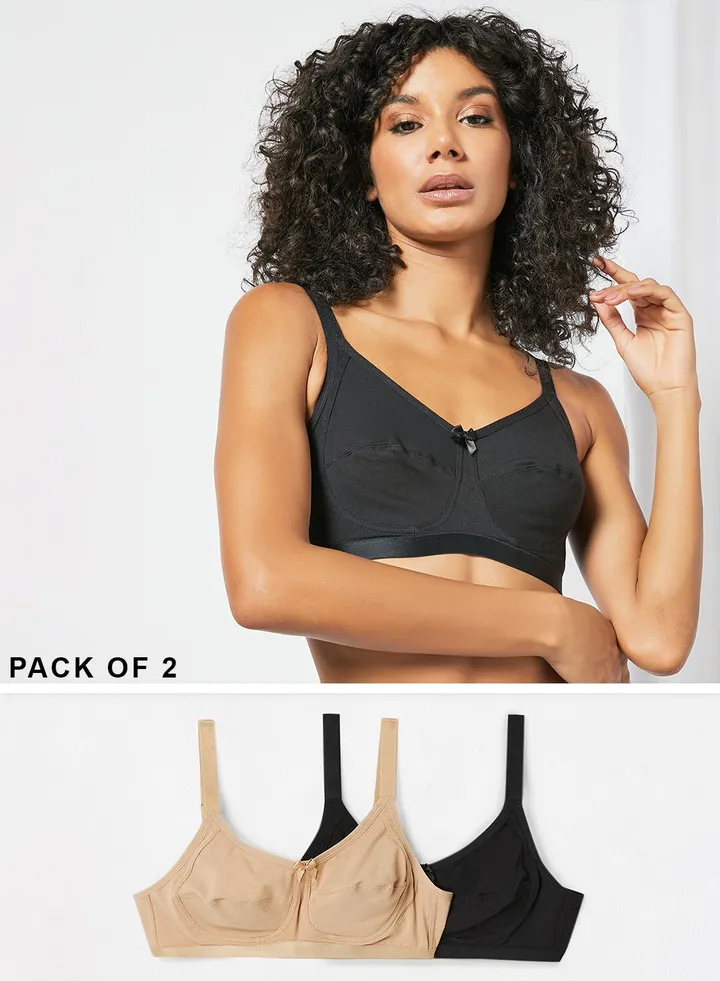 Crossback Padded T-Shirt Bra (Pack of 2) Black/Nude