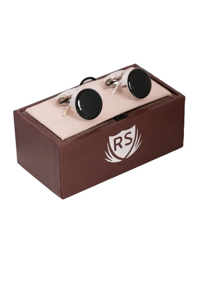 Round Silver Black Cufflink