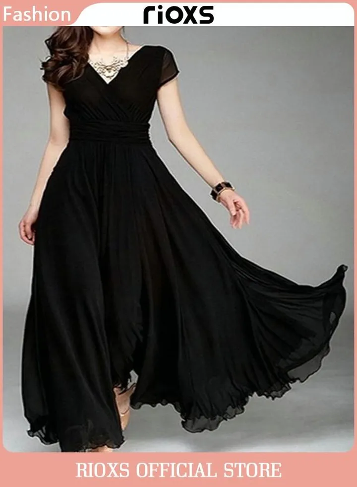 Women's Elegant High Waist Maxi Long Dress Black