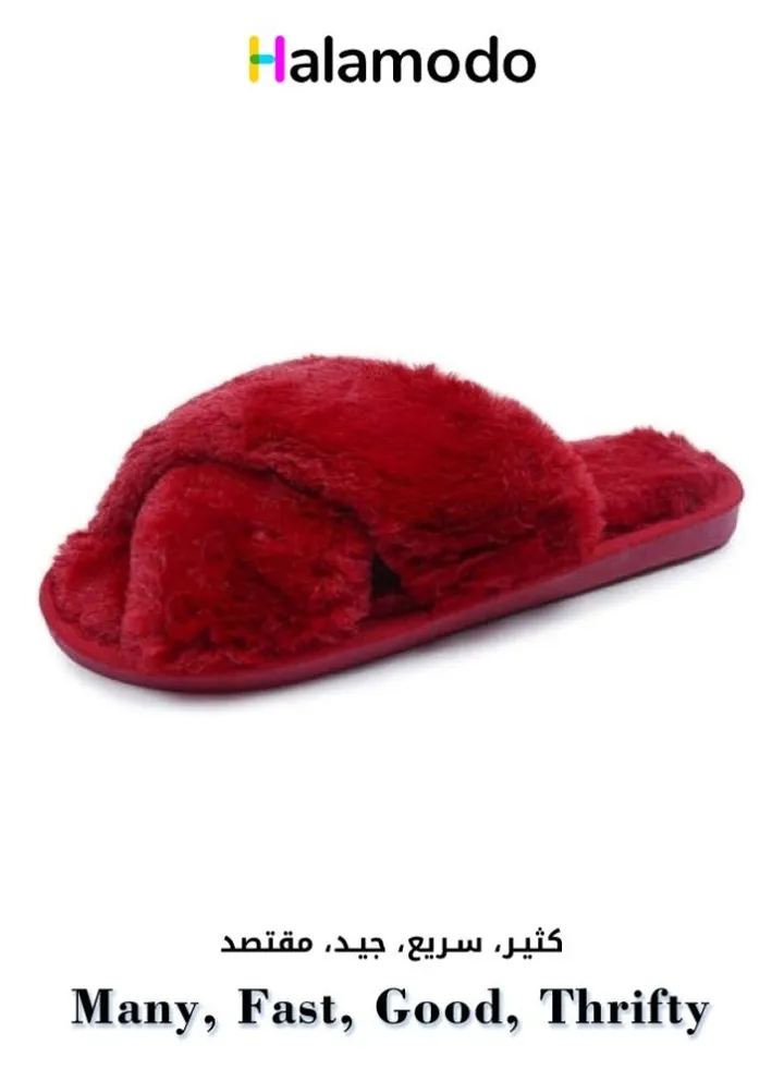 Red Women's Plush Slippers Autumn and Winter Indoor Cotton Slippers