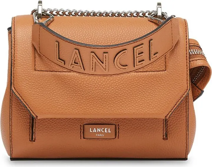 Camel Grained Leather Shoulder Bag