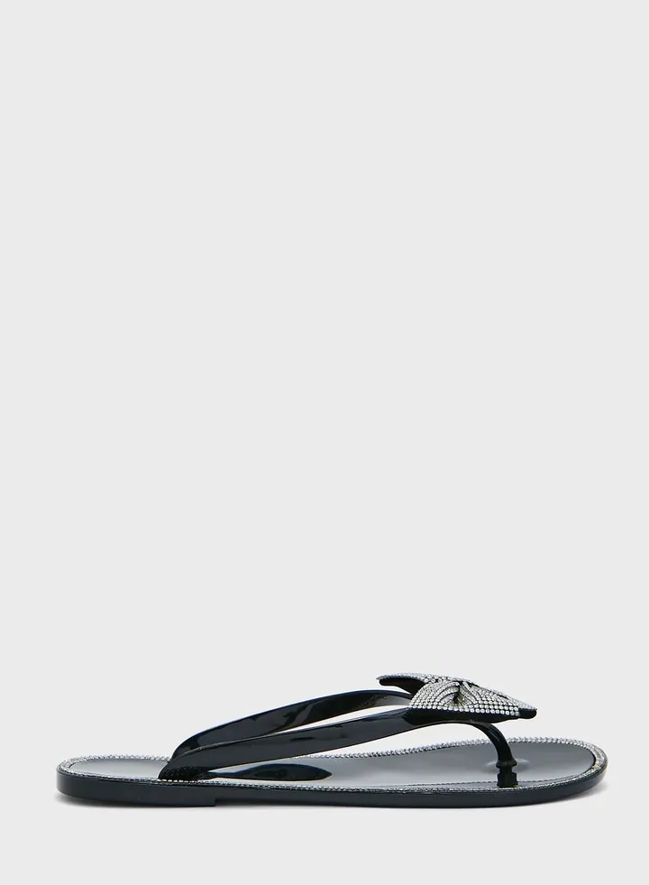 Black Jelly Embellished Flip Flops