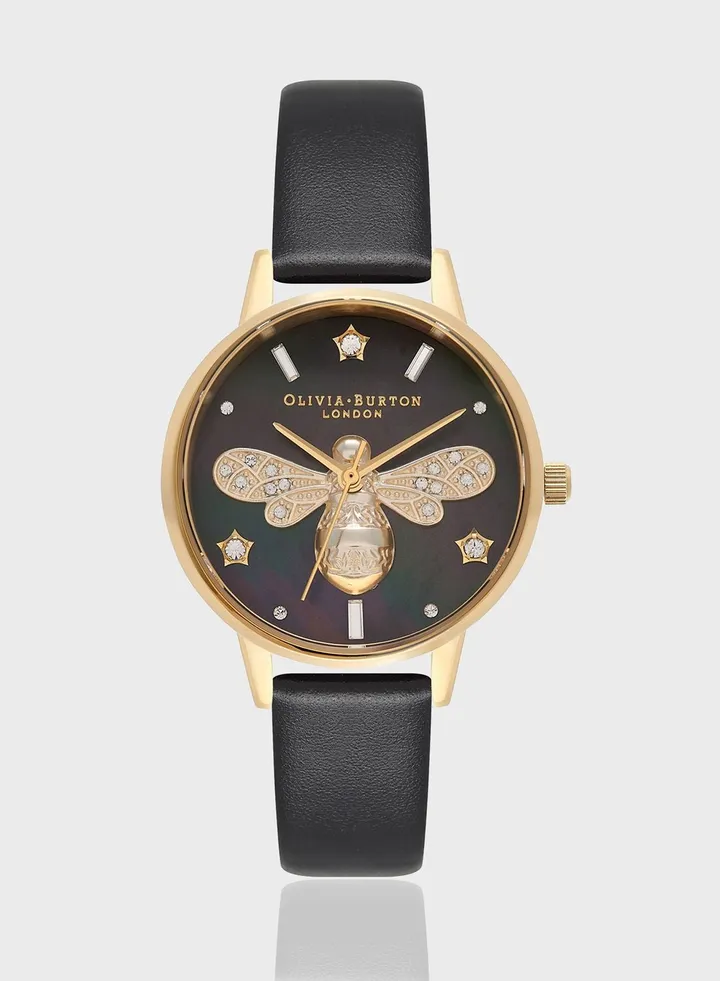 Sparkle Bee Leather Strap Analog Watch