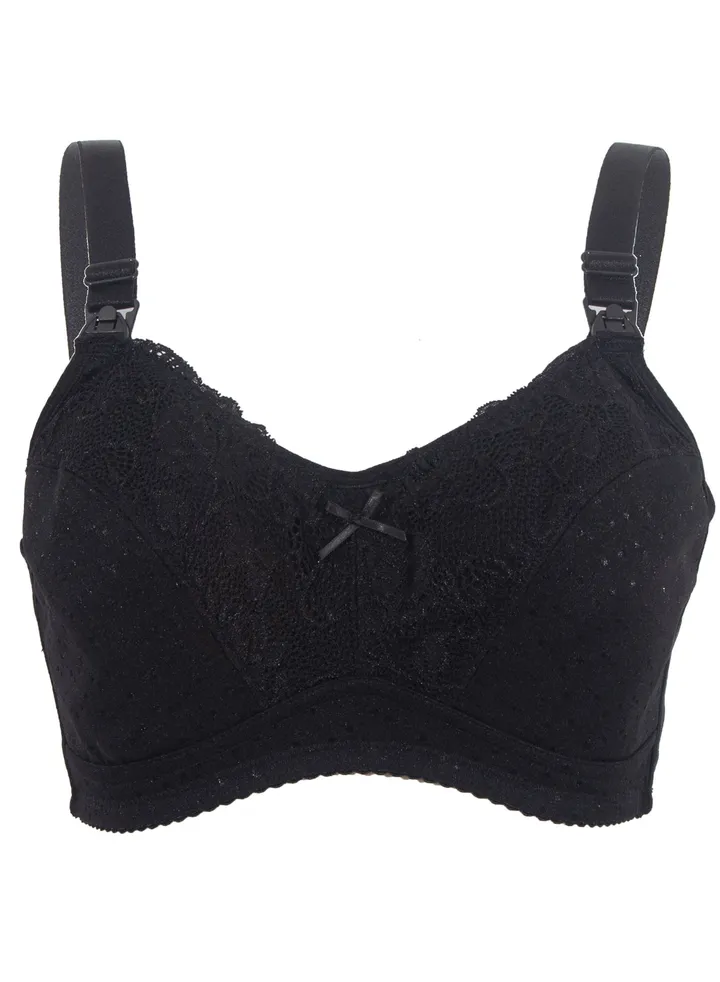 Basic Cotton Maternity And Nursing Bra - Black - X Large
