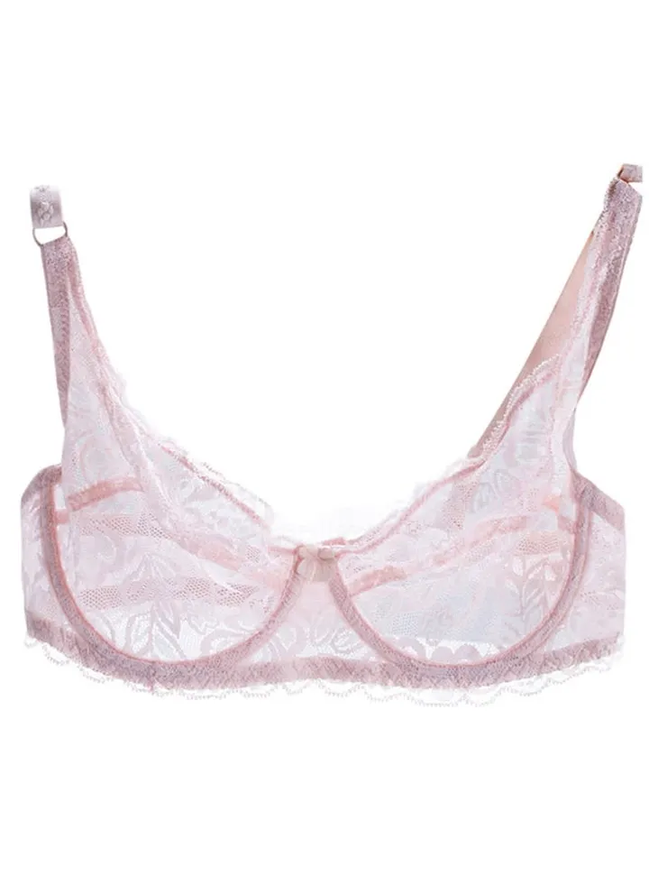 Breathable Lace Gauze Bra Pink