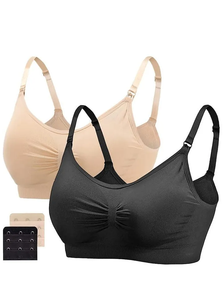 2-Piece Women Nursing Maternity Bras Black+Beige