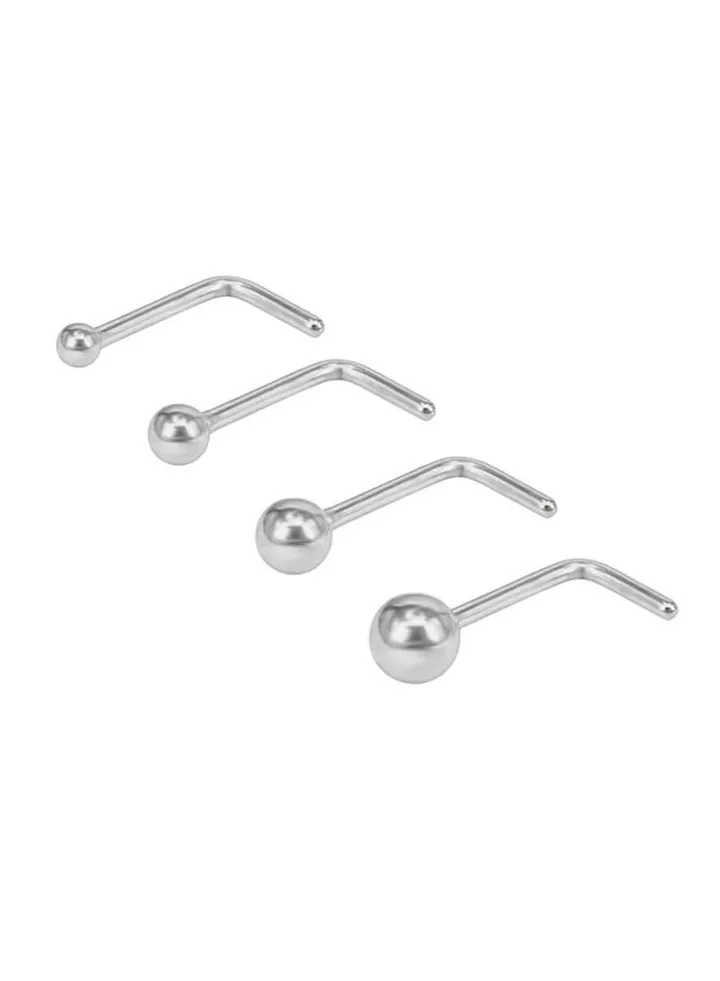 4-Piece L-Shaped Stainless Steel Nose Stud