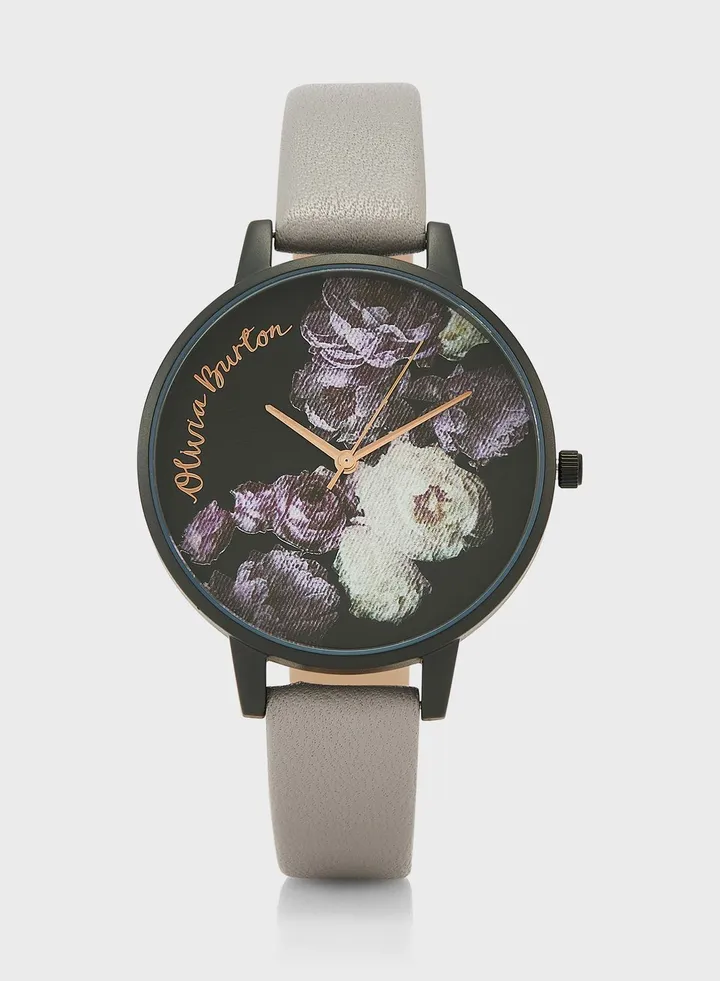 Black & Floral Analog Watch