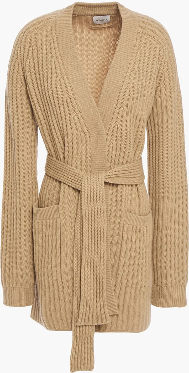 Firenze belted ribbed cashmere cardigan
