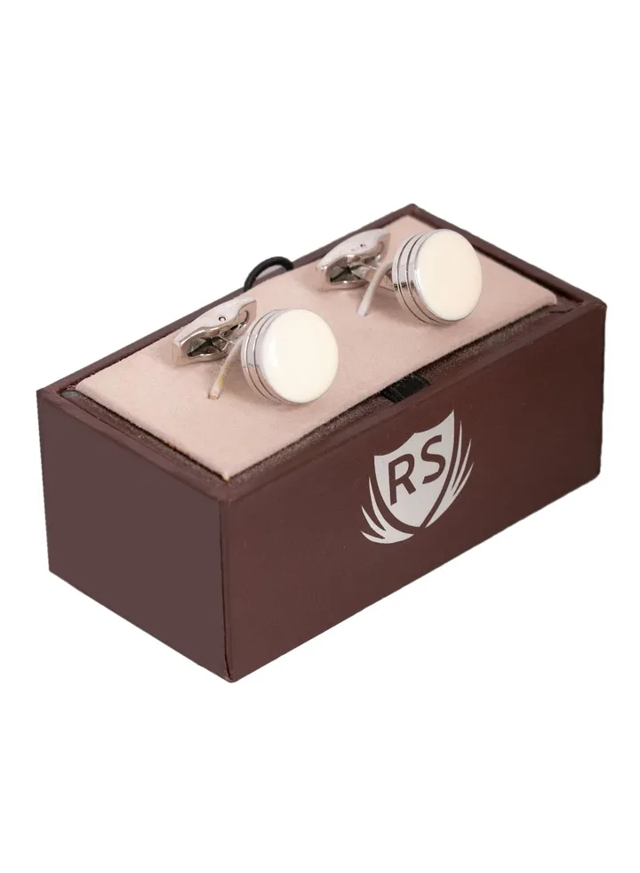 Round Formal White Silver Cufflink