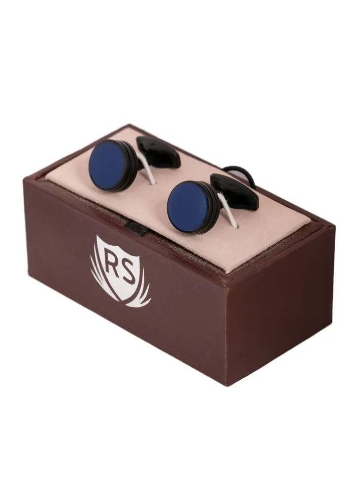 Round Formal Black Blue Cufflink