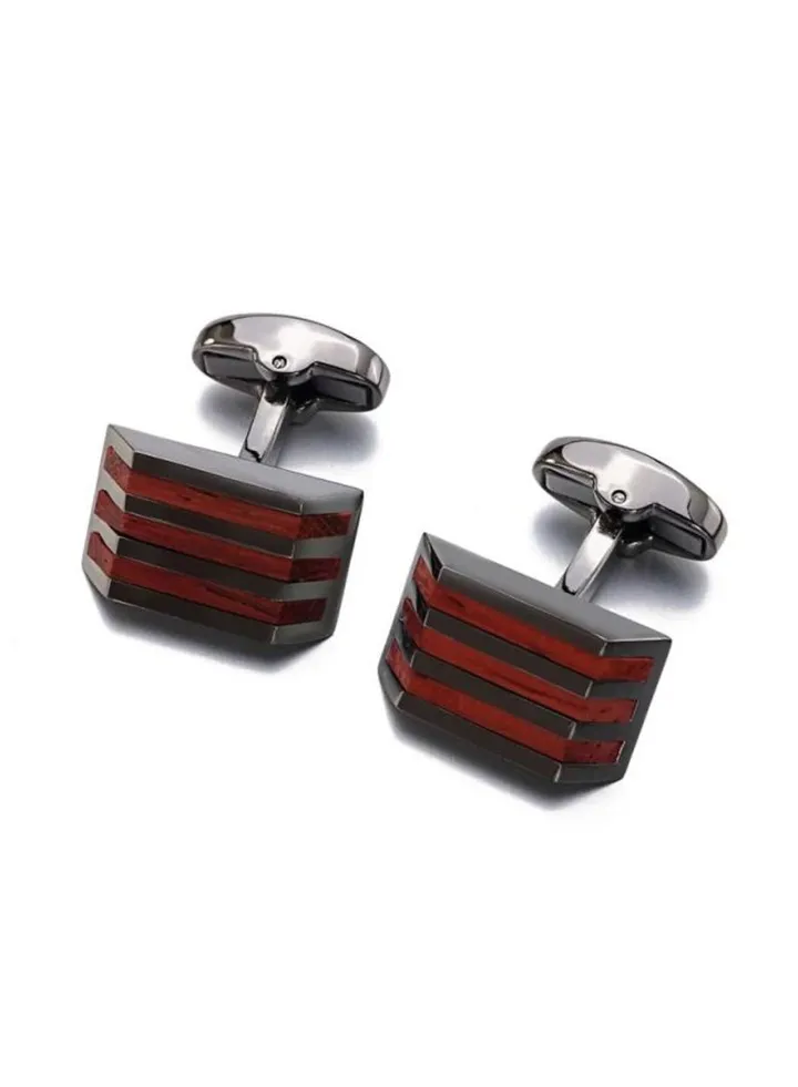 Luxurious cufflinks set made of steel and rosewood