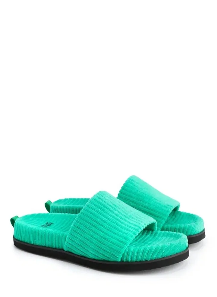 Women's Textile Platform Slide Clogs Soft Corduroy Green