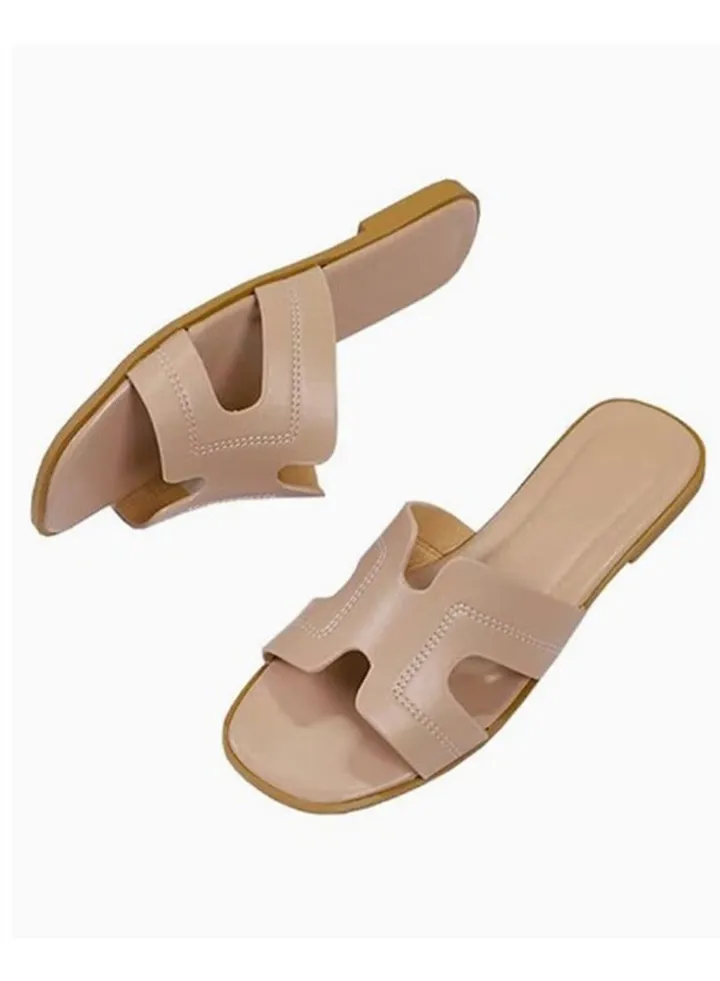 Women Fashion beige Bliss Slippers Stylish Comfort for Summer Outdoor or Indoor Flat Beach Sandals
