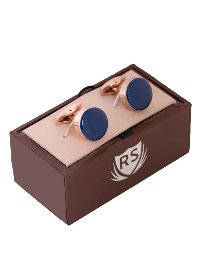 Round Rosegold Blue Cufflink