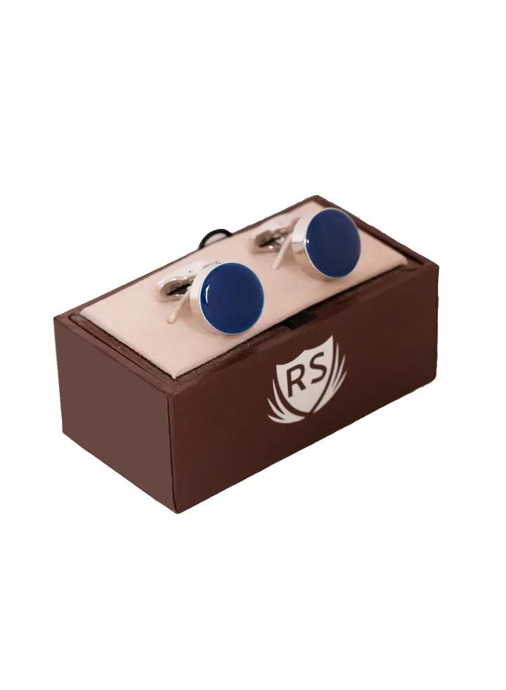 Round Silver Blue Cufflink