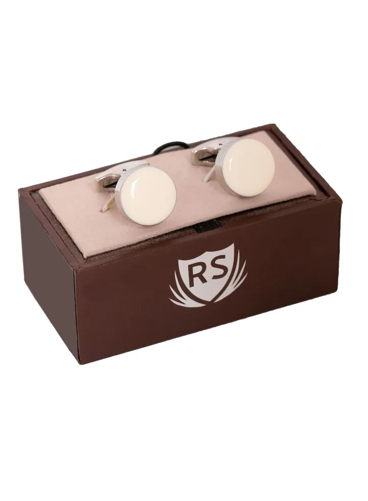 Round Silver White Cufflink