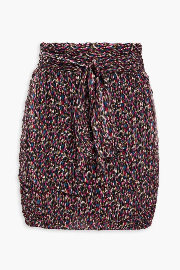 Dina belted printed metallic chiffon mini skirt