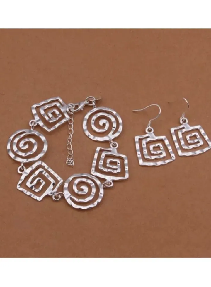 925 Solid Silver Bracelet & Earrings Jewelry Set For Women