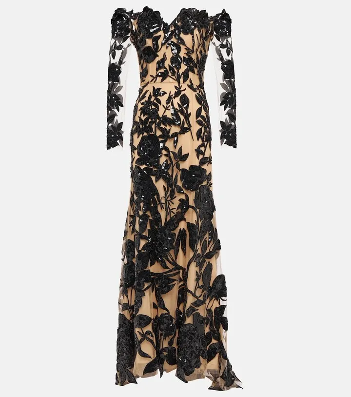 Sequined off-shoulder gown