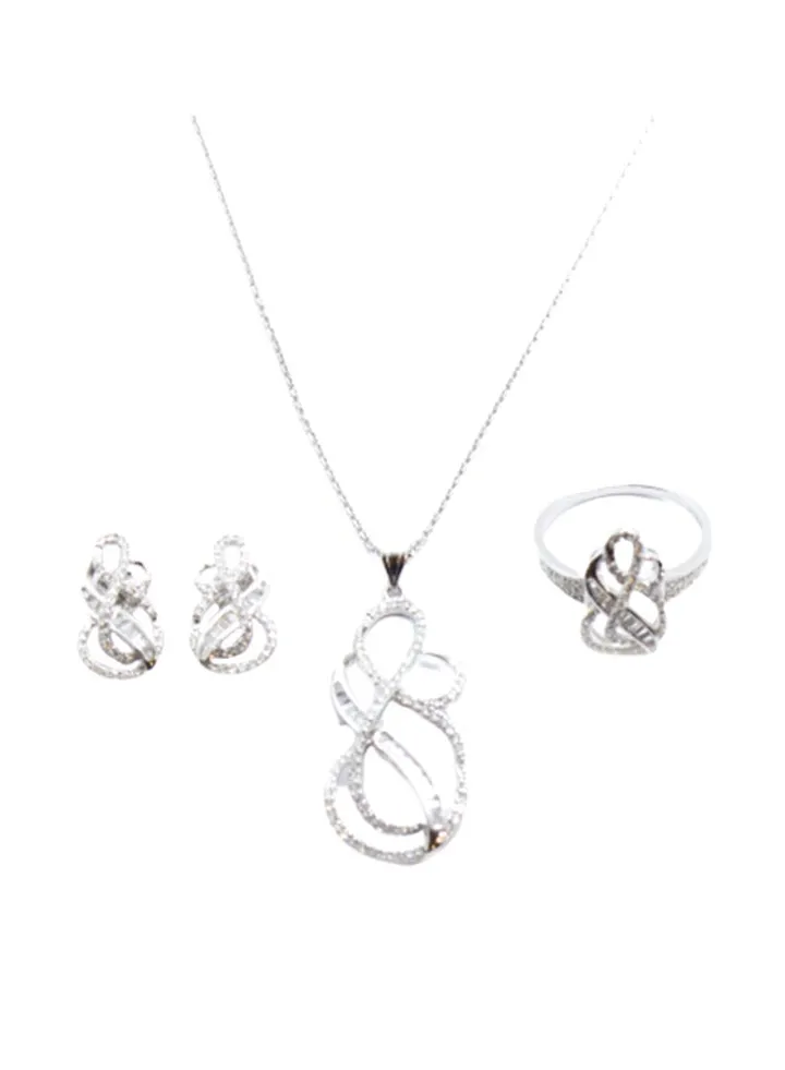 3-Piece Pure 925 Sterling Silver Top Fashion Jewellery Set