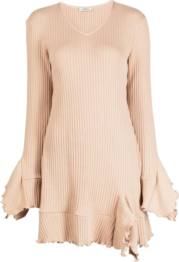V-neck ruffle-trim mini dress